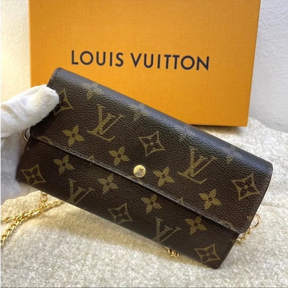 Louis Vuitton Brown Monogram Chain Shoulder Bag with Gold Hardware